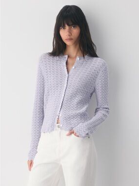 Aritzia Wilfred Prelusion Cardigan - Lilac Pointelle Scalloped Knit